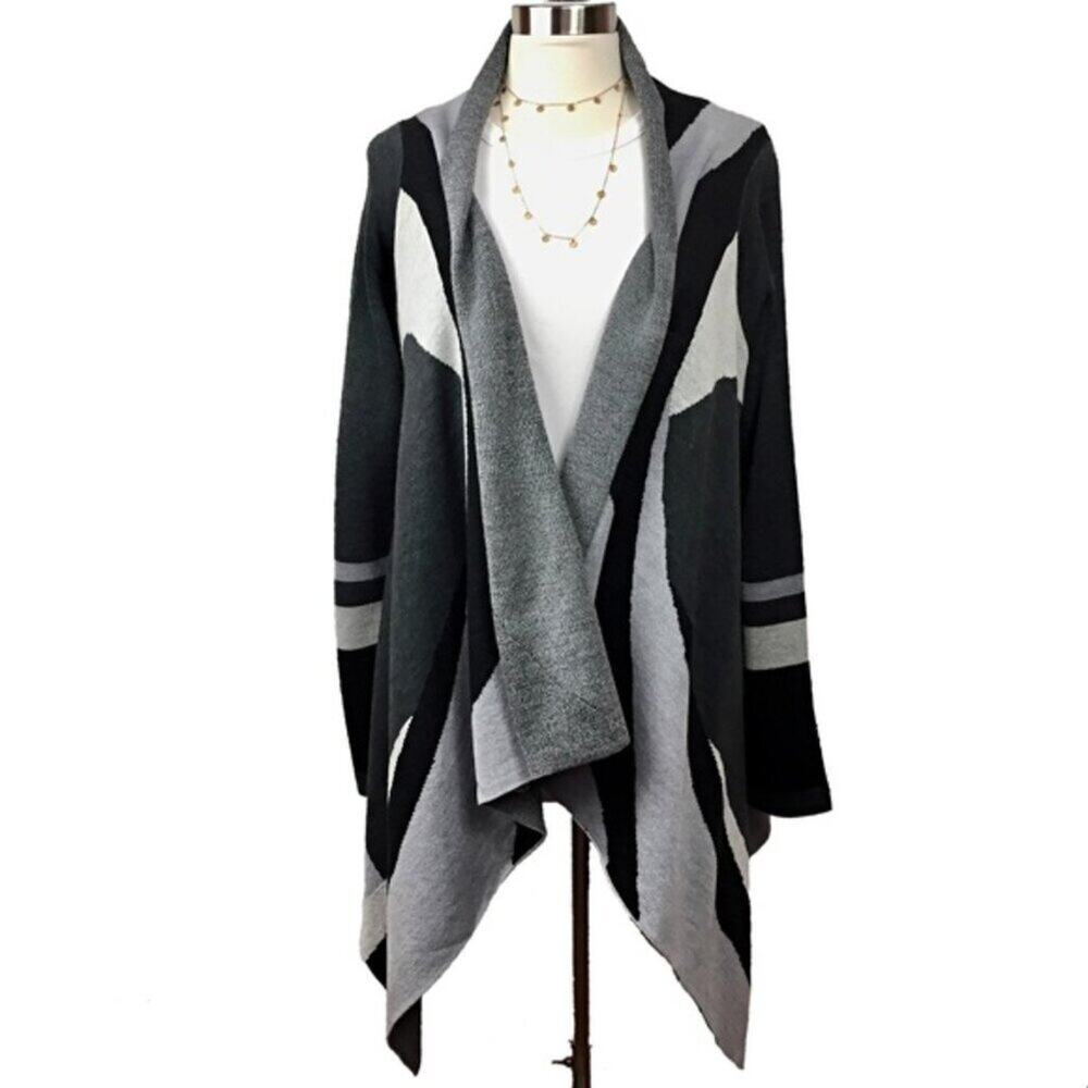 INC Abstract Print Wool Blend Waterfall Cardigan Med